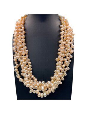 Multi-Strand Freshwater Pearl Necklace Champagne Color By Stauer 20" Statement